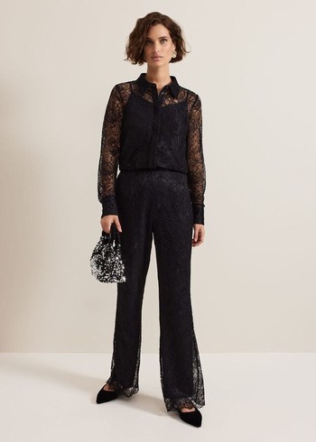 Phase Eight Livana Lace Trousers Black Canada | UTYLPW-508